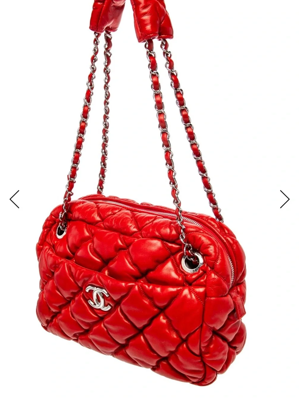 CHANEL Red Quilted Leather Shoulder Bag with Chain Strap